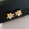 Chic golden flower-shaped stud earrings with metallic luster and detailed texture - Gold Realistic 3D Flower / 64# Silver Post-Gold-Flower