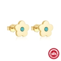 S925 sterling silver gold flower stud earrings with a turquoise center stone inlay - #3 Flower / Gold (Flower)