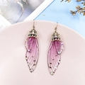 Elegant S925 silver hook earrings with pink-purple gradient cicada wing butterfly wings - Pink Rhinestone-Bronze
