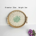 Handwoven 22cm rattan tray with shell flower inlay and wooden handles for home decor - Green Leaf / Small 22x3cm