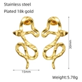 Abstract snake stud earrings in 18k gold plated stainless steel, size 30mm x 15mm - Abstract Snake Style (ZXG1338)