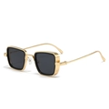 Gafas de sol cuadradas vintage de metal dorado con protectores laterales y lentes - C1-Montura Dorada Lentes Grises