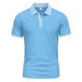 Dettaglio del colletto polo azzurro con tessuto a rete a nido d'ape traspirante - Taglia S / Azzurro
