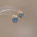 Dopamine style floral stud earrings in gold with navy blue and champagne crystals - 109# Silver Pin - Gold Blue