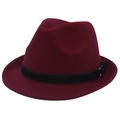 Classic burgundy wool felt fedora hat with black ribbon band and golden buckle detail - M(56-58cm) / Burgundy