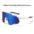 Lunettes de cyclisme sport avec monture blanche et verres miroirs bleus extérieurs - Monture Blanche Verres Miroir Bleu