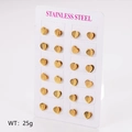 Set di 12 paia di orecchini a lobo a forma di cuore in acciaio inossidabile dorato - Piccolo (8*7,5mm)