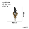 Detailed size specifications for handmade glass seed bead diamond-shaped jewelry charm - P06080