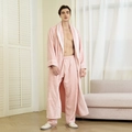 Ensemble de pyjama en polaire corail rose pour homme avec peignoir long et pantalon - M / Robe + Pantalon / Rose [Hommes]