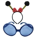 Ant butterfly insect party set with ladybug headband and blue honeycomb glasses - Black Ball Yellow Black Bow Set + Black Glasses