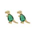 Cartoon green dinosaur stud earrings in 18K gold finish with teardrop crystals - Green Brontosaurus - Gold