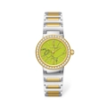 Two-tone ladies watch with lime green marble dial and sparkling rhinestone bezel - Two-tone Green