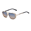 Retro punk square sunglasses with gold metal frame and blue orange gradient lenses - Bright Black Gold Blue Yellow Gradient