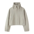 Felpa con cappuccio da donna grigio kaki con zip, collo alto e tasche laterali - XS / Top/Avena