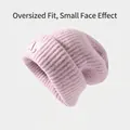 Oversized slouchy knit beanie in light purple with ribbed texture and folded brim - One Size / Letter Label Style / Pink