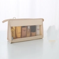 Beauty case da viaggio beige capiente con finestra a rete e comodo manico superiore - Beige