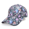 Tie-dye baseball cap featuring purple unicorn and yellow sun patterns on grey smoky base - Unicorn