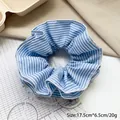 Oversized blue and white striped lace hair scrunchie with layered fabric design - Q687-2 Light Blue Striped Large