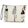Borsa per trucco in tela color crema con stampa fashion girl e cinturino da polso - Stile Tre Ragazze Di Moda (xy-079-1) / 17*25cm (Con Cinturino)