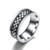 Men's titanium steel ring with black and white checkerboard pattern in punk style - US 7 / Silver Black