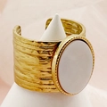 Hammered gold bohemian wide statement ring with large oval white shell inlay - Hammered Wide Face White Stone / Gold White