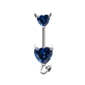 Piercing nombril démon avec zircon coeur bleu et accent queue de diable argent - Platine Zircon Bleu Foncé