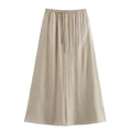 Detail of beige pleated maxi skirt with adjustable drawstring elastic waistband - S / Skirts / Apricot