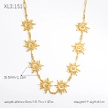 Golden stainless steel sun pendant necklace with 40+5cm chain and technical dimensions - Sun Disc Necklace (XL31151) / 18K Gold Plated