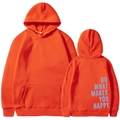 Oversized bright orange hoodie featuring light blue Do What Makes You Happy slogan back print - S / Orange (Pattern 2)