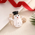 Christmas snowman brooch in white enamel with gold snowflake and sparkling rhinestones - BR0044-White Snowman