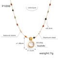 Collar de acero de titanio chapado en oro con piedras naturales y dije de concha - Collar con colgante de concha blanca-45+5cm