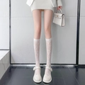 White lace knee-high socks featuring delicate crochet patterns for Lolita style - Flower White No Edge