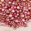 Macro shot of colorful mixed size 4-10mm faux pearls on white plush background - No Hole / 4/6/8/10mm Mixed, approx 250 Pieces / Gold Deep Pink