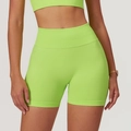 Seamless high-waisted yoga shorts in vibrant lime green with a ribbed waistband - Fluorescent Green