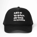 Casquette trucker noire avec slogan Save Water Drink Tequila et maille filet respirante - Noir