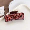Vintage western cowboy poker hair claw clip with brown leather texture print finish - Leaf