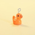 Orange luminous resin duck charm with silver jump ring for DIY crafts and keychains - Solid Orange Red (Silver Pin)