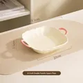 8,5 Zoll Keramik-Auflaufform in Creme mit rosa Griffen und gewelltem Rand - 8,5 Zoll Doppelgriff Quadratischer Teller