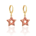 Detail view of 18K gold plated star earrings with colorful zircon and pink enamel - Rose Red