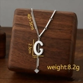 Silver titanium steel tassel necklace with letter G pendant and rectangular bar link chain - Letter G / Silver