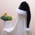 Long black velvet Santa hat with white plush trim and pompom on a display stand - 80*32cm / Black Extra Long Santa Hat Adult 80CM