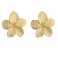 Minimalist gold-plated five-petal flower stud earrings with brushed metal texture - Stud Earrings / Gold Earrings