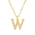 Luxury gold titanium necklace with sparkling rhinestone paved letter W pendant for women - Letter W / Gold