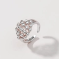Polished silver beaded open ring with adjustable minimalist ball cluster design for women - Silver