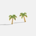 Sparkling tropical coconut tree stud earrings with green crystals in gold plating - Palm Tree / 0.4*0.5inch