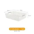 White plastic A4 storage basket with grey handles for kitchen and fridge organizing - A4 Shallow Perforated Basket - PP