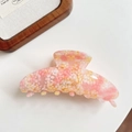 Pink checkered acetate hair claw clip with French vintage marble texture for elegant styling - Grainy Pink