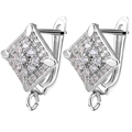 Silver square geometric earrings with clear zircon stones and bottom hanging loop - Silver Pave Square (Style 23)