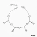 Sleek silver stainless steel anklet with round and teardrop zircon charms for women - Silver With White Zirconia (JAP291)