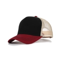 Contrast trucker hat with black front panel, burgundy brim and cream mesh back - One Size / Black and Wine Red